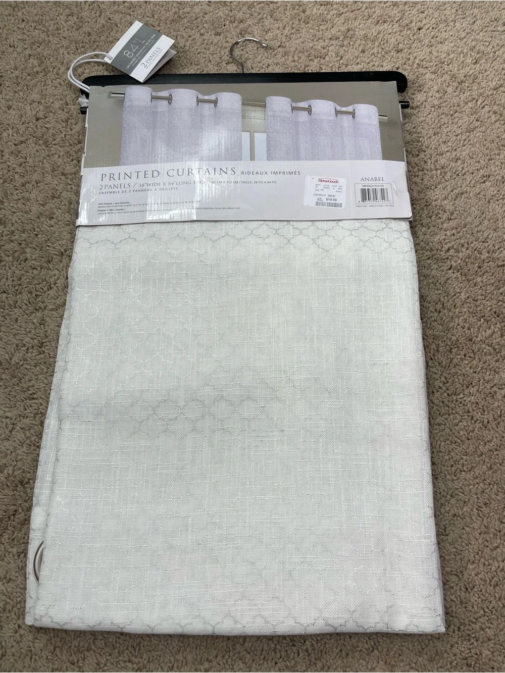 Grommet Window Panel Pair - White with Metallic Silver Pattern
